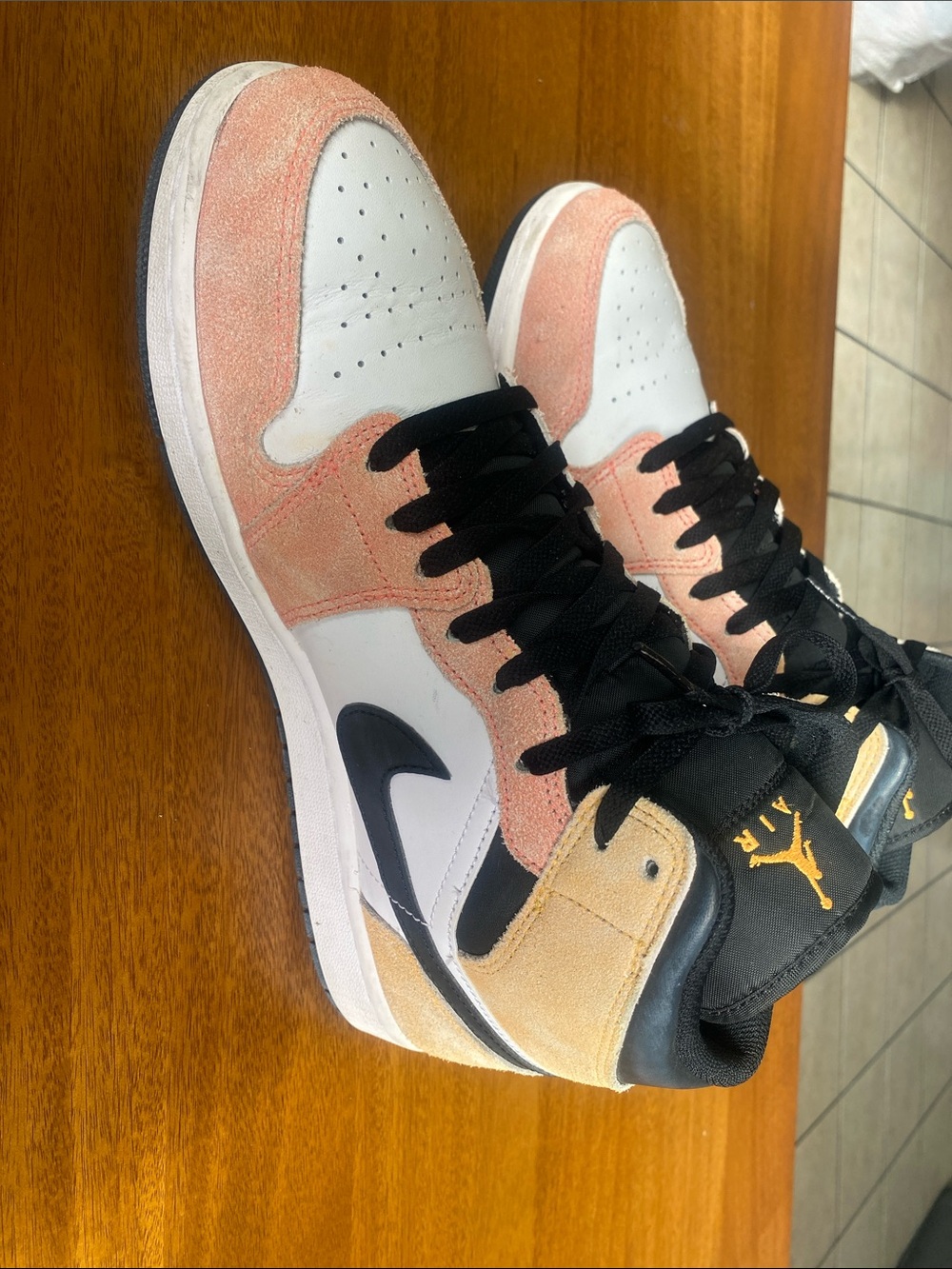 Nike Air Jordan 1 Mid Pink White Black Gold Accents